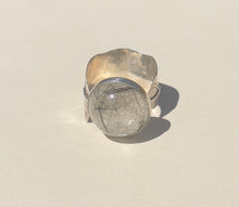 Load image into Gallery viewer, Black Rutilated Quartz with Open/Wrap Around Leaf Band Ring
