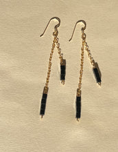 Load image into Gallery viewer, Gold Sunset Dangle Earrings with Miyuki Square Glass Black Beads